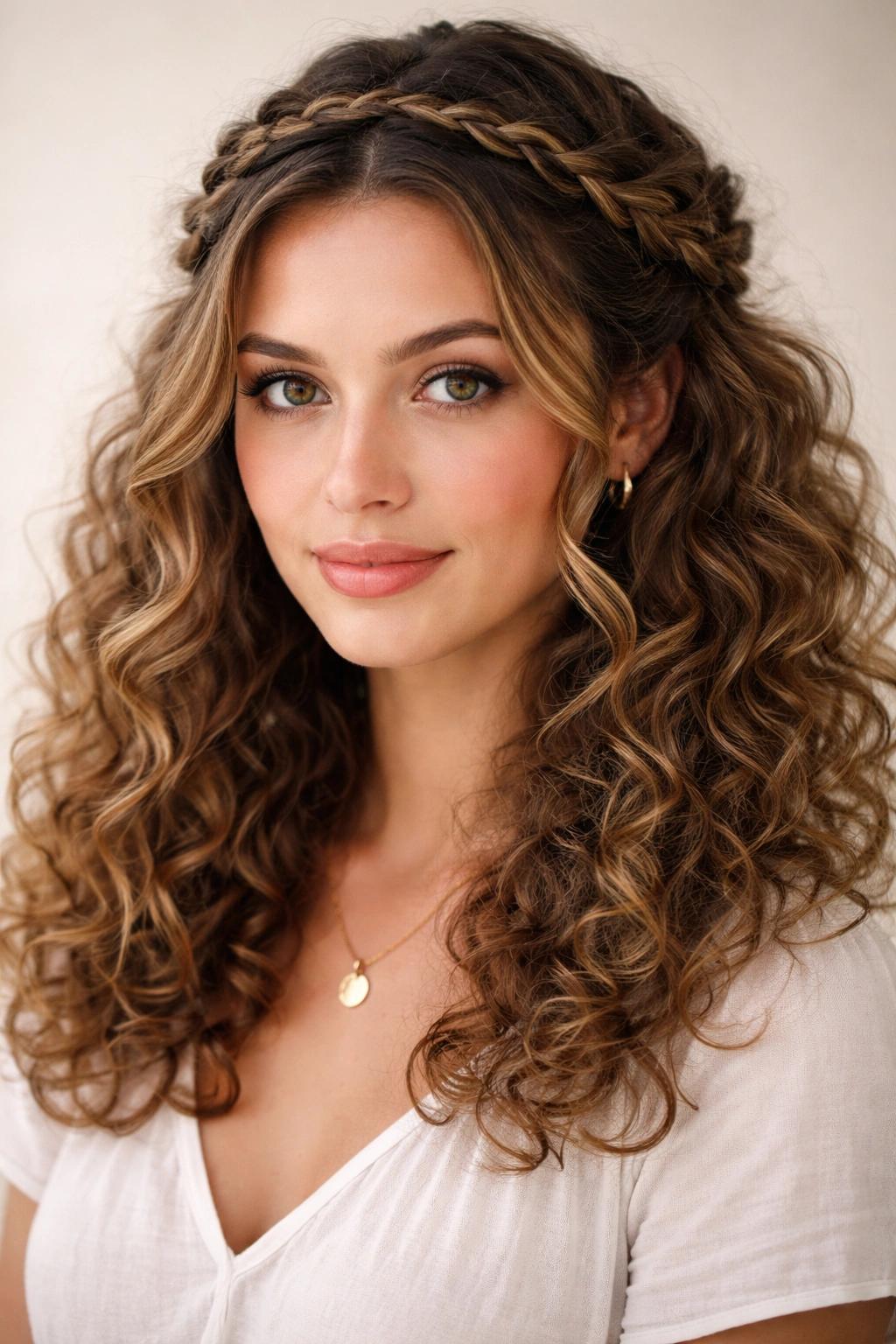 Braided crown with loose curls at the back