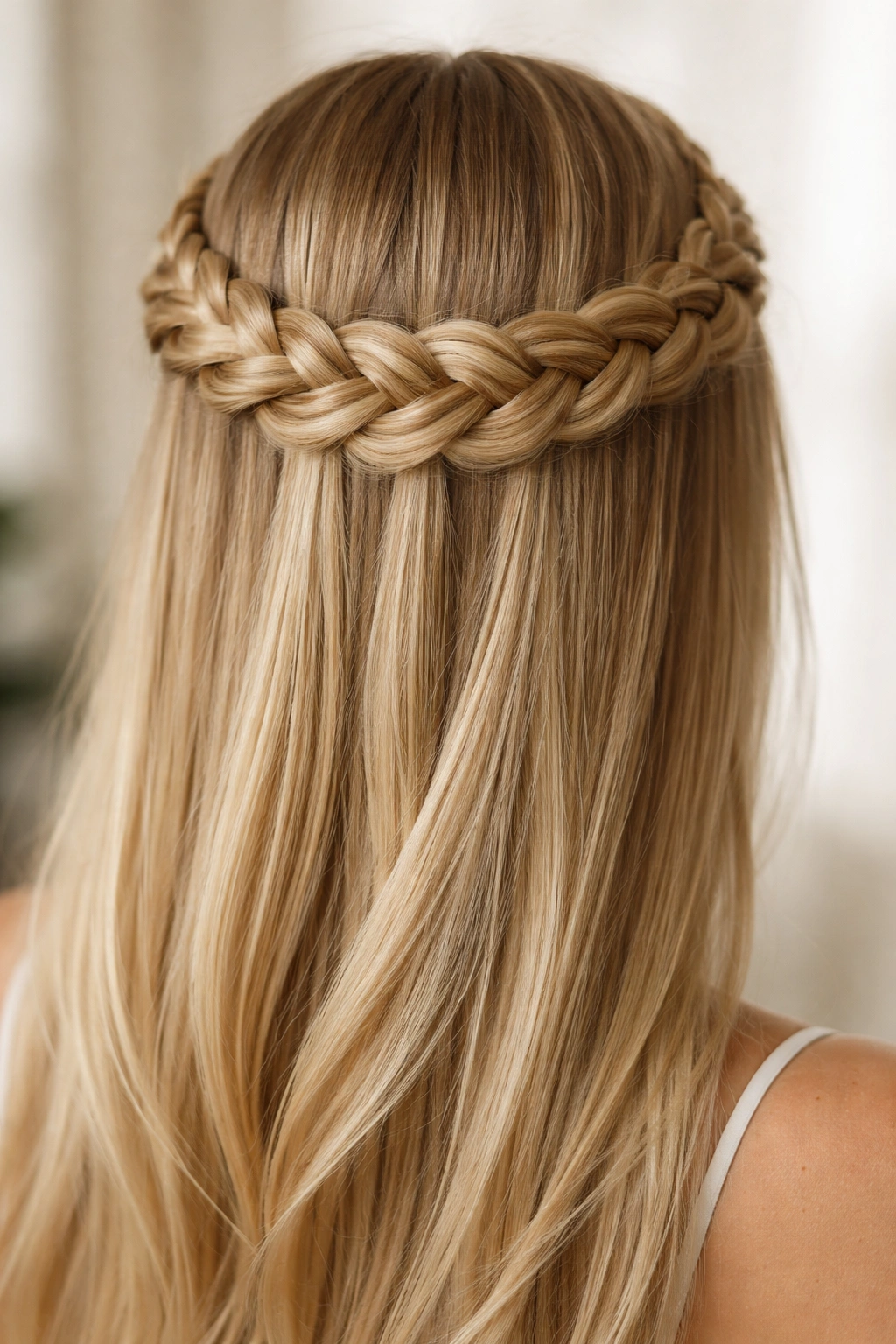 Dutch braided crown on straight hair