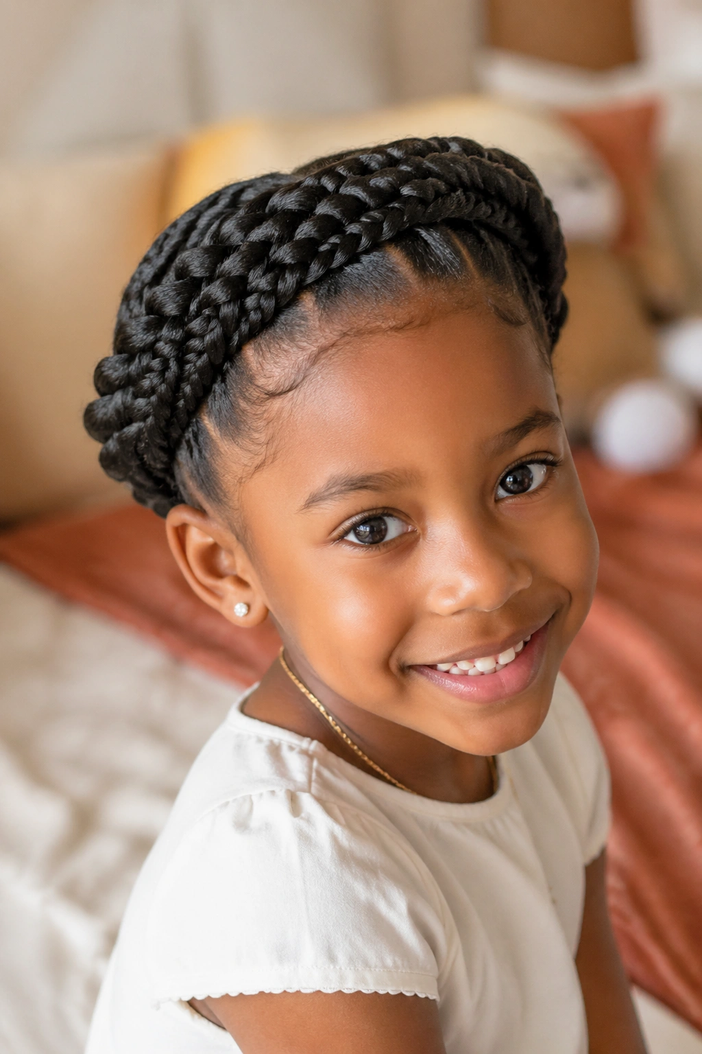 Close-up of a child with a braided crown around the head
