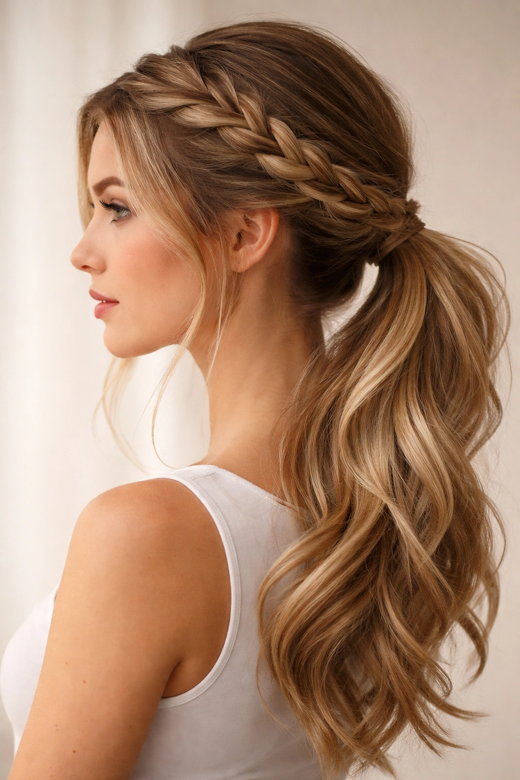 Braided side ponytail keeping layers in line