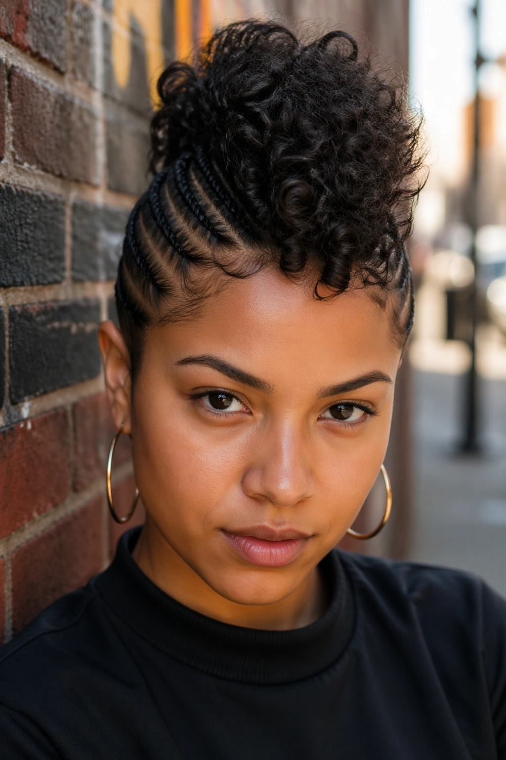 Close-up of a person with braided side-panel mohawk