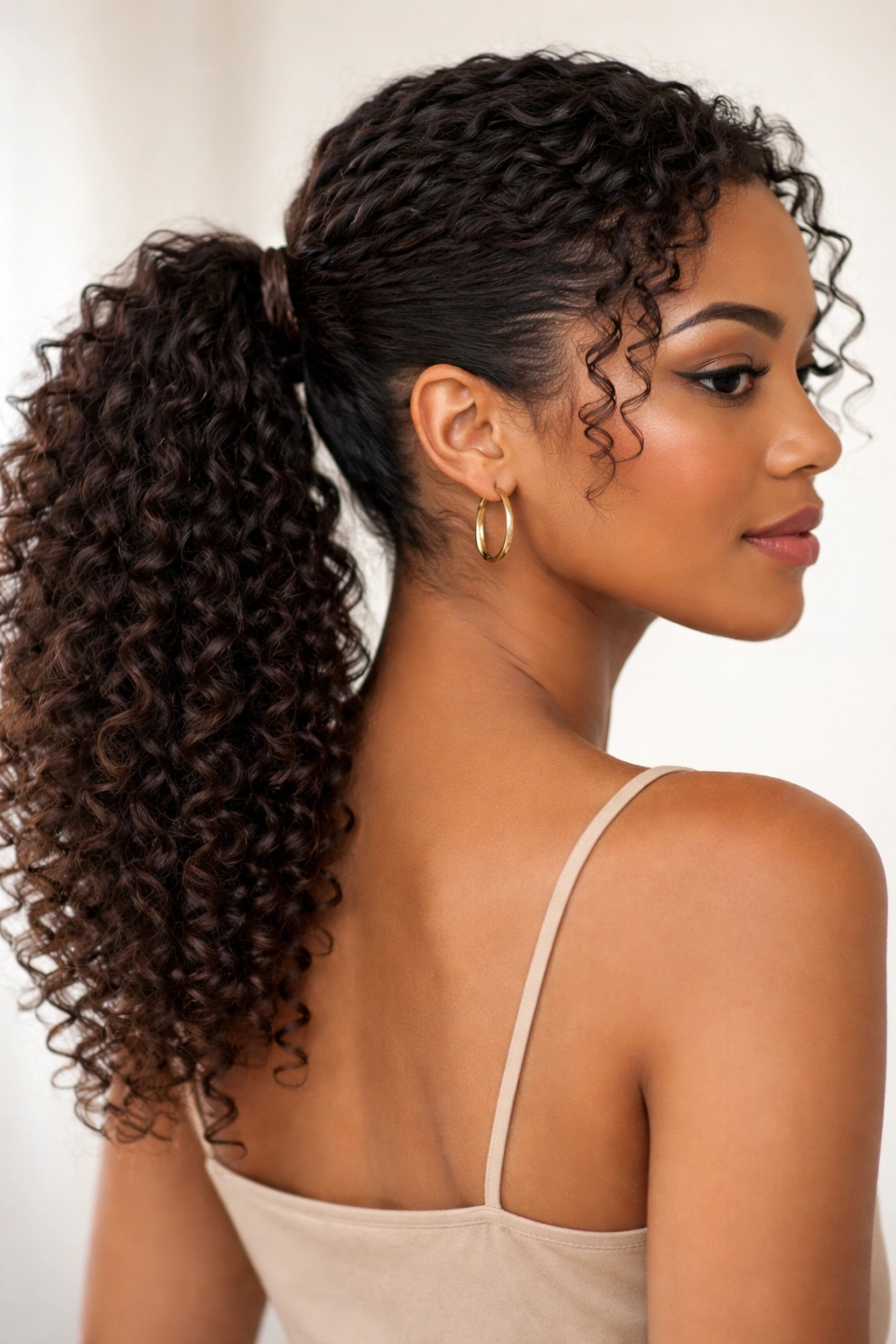 Mid to low braided-wrap ponytail with hidden elastic and wrapped braid.
