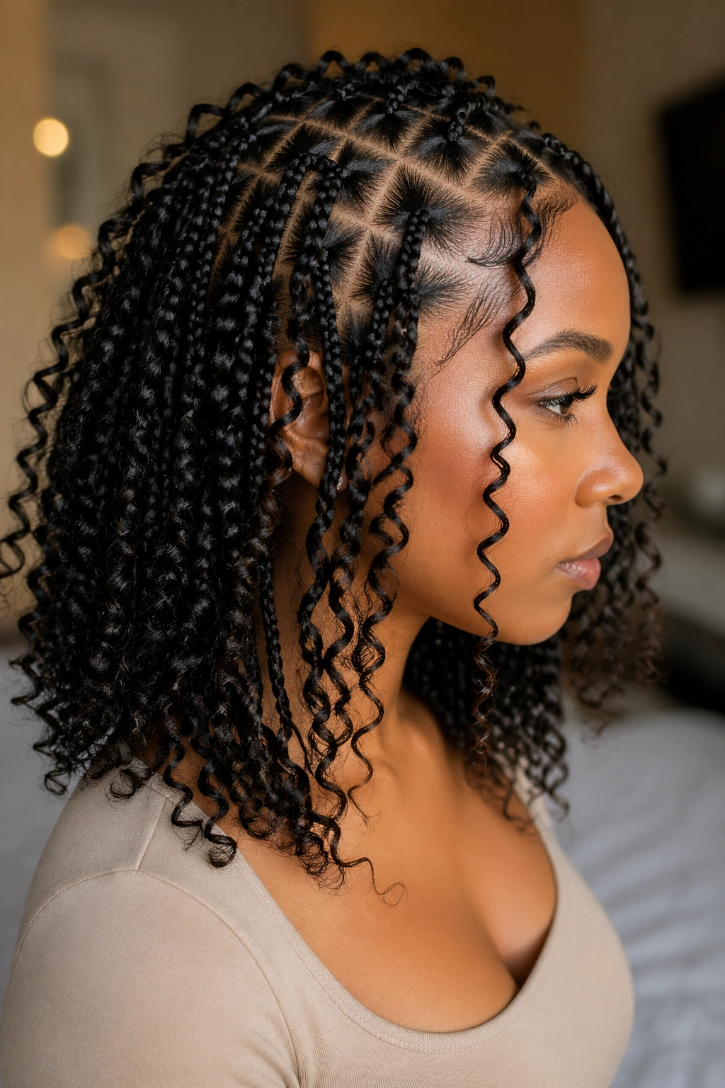 Real person showcasing braided sections with curling ends
