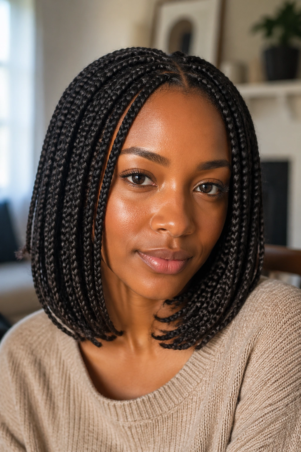 Portrait of a person with shoulder-length medium-thickness braids