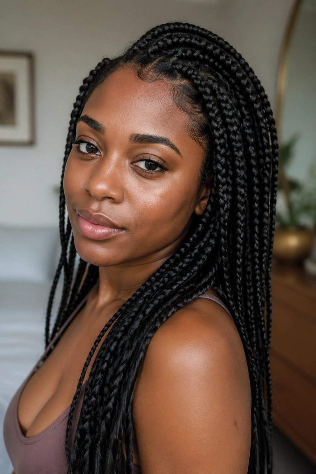 Portrait of a person with crochet braids showing maintenance after weeks