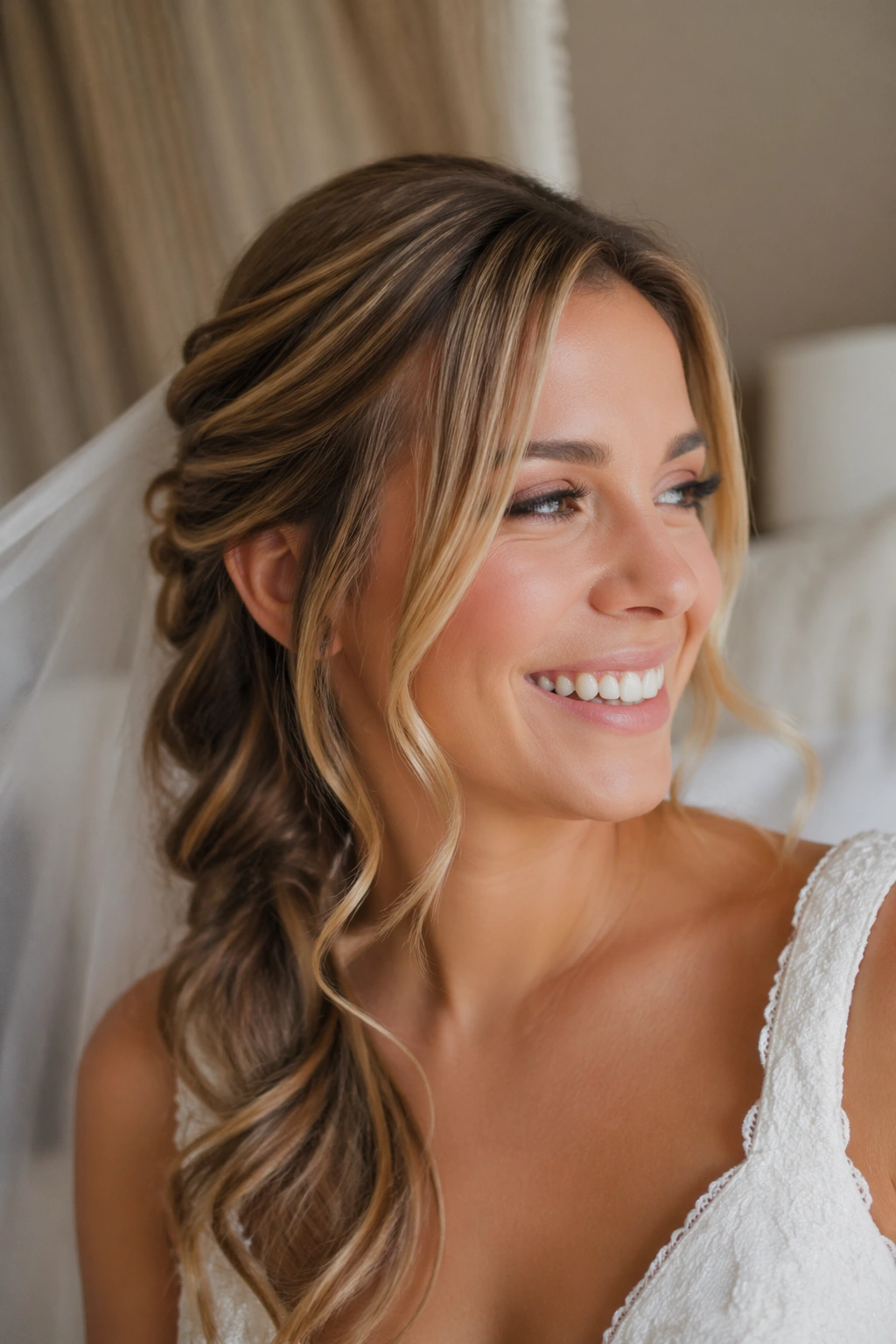 Bride with loose side twist and face-framing pieces