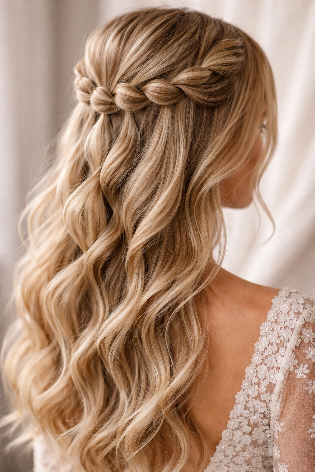 Close-up of a Bubble Braid Accent Half-Up hairstyle showing bubble sections along the crown
