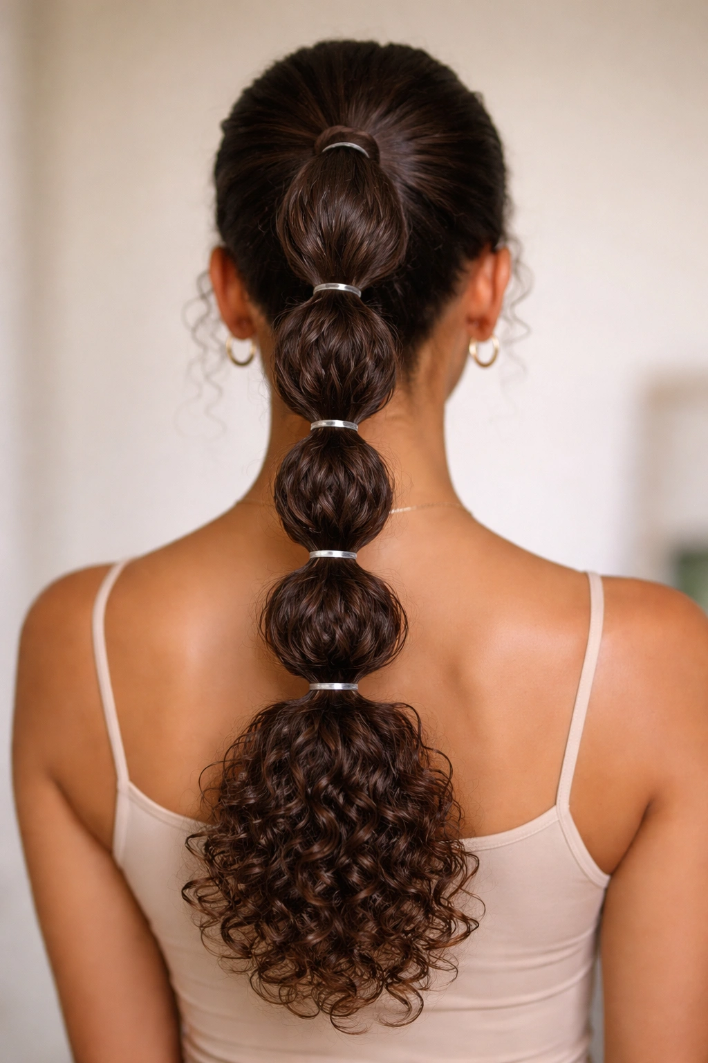 Back view of bubble braid ponytail with rounded segments
