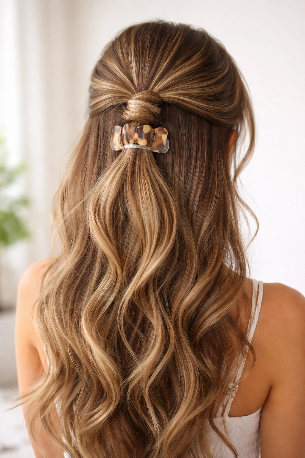 Bubble half-up hairstyle with hidden elastic under the base
