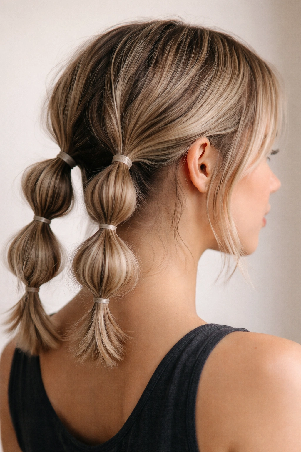 Bubble pigtails with mini elastics on short hair