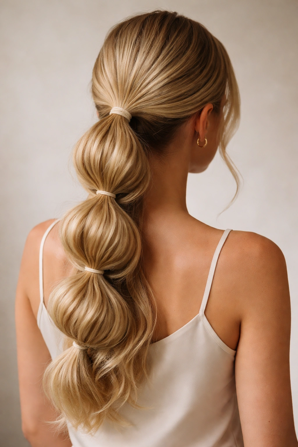 Bubble low ponytail with segmented bubble sections