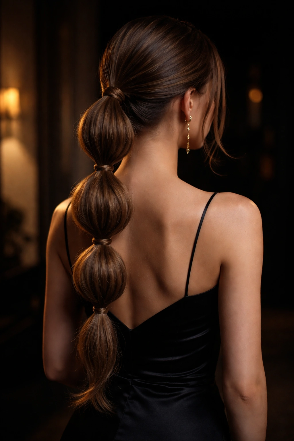 Long bubble ponytail with alternating bubble sizes behind