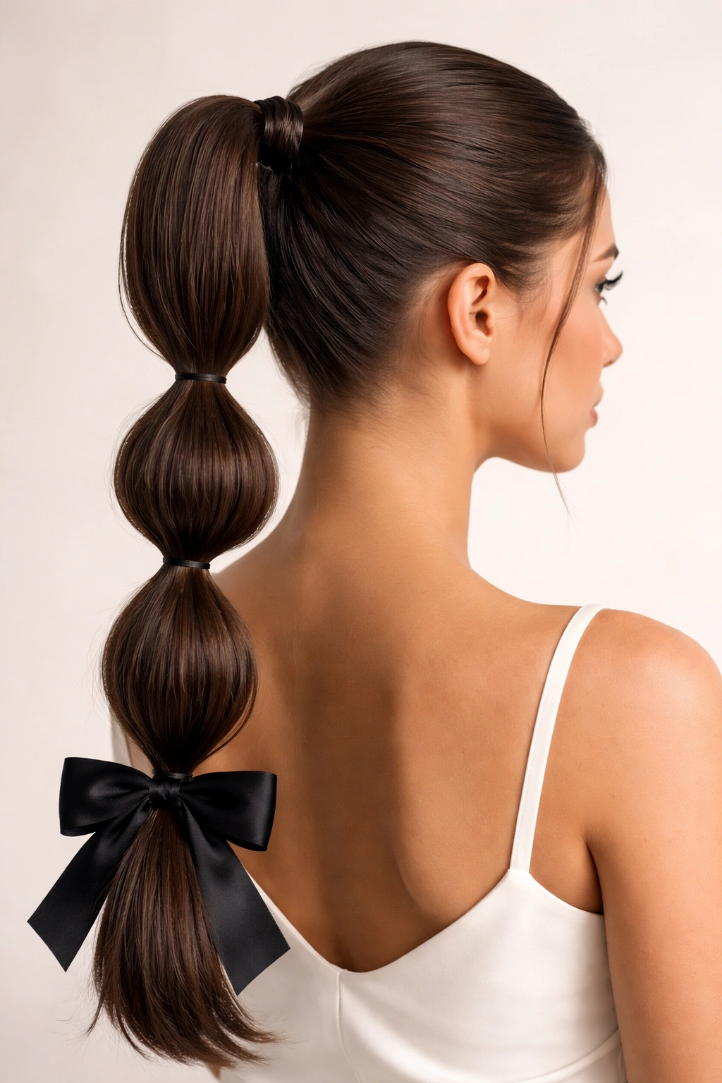 Bubble sleek ponytail with tail bow