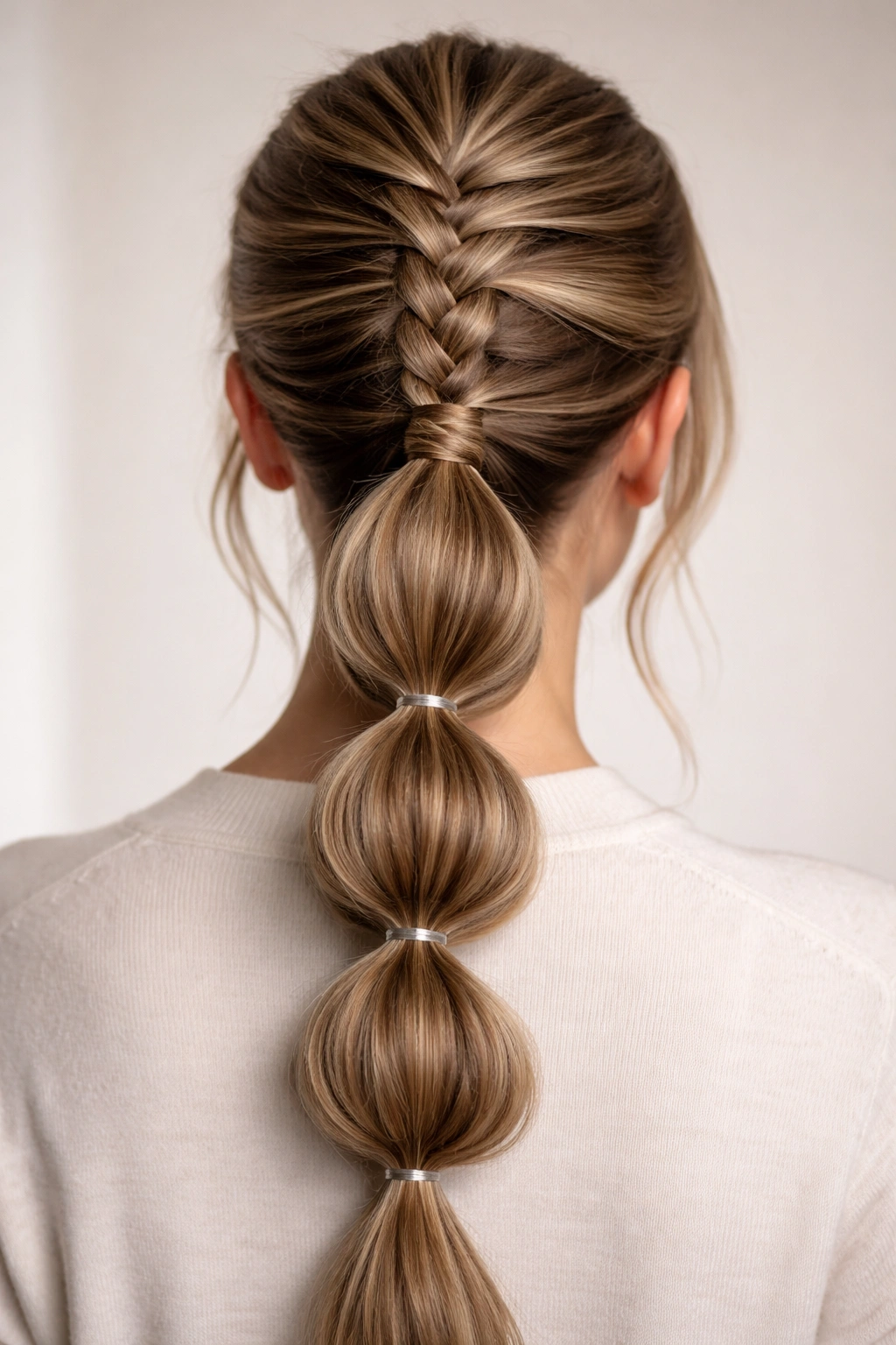 Ponytail with braided base and rounded bubbles