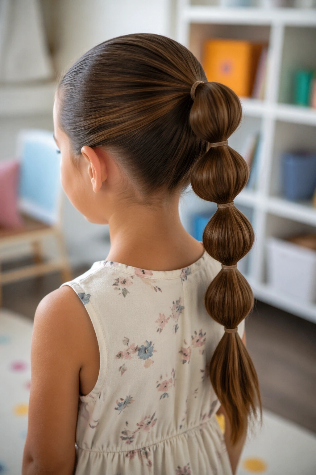 Back view of a child with a bubble ponytail and smooth crown