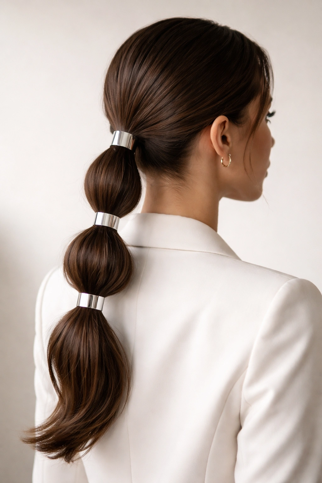 Bubble ponytail with metallic cuffs along the bubbles