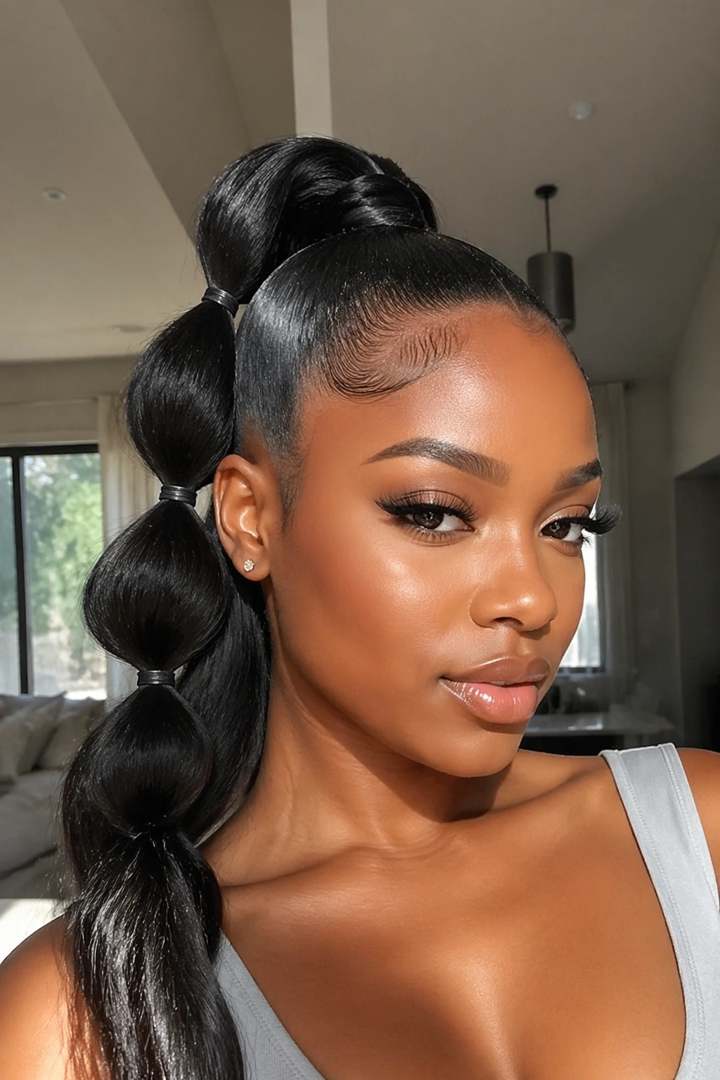 Real person with a glossy frontal and bubble ponytail
