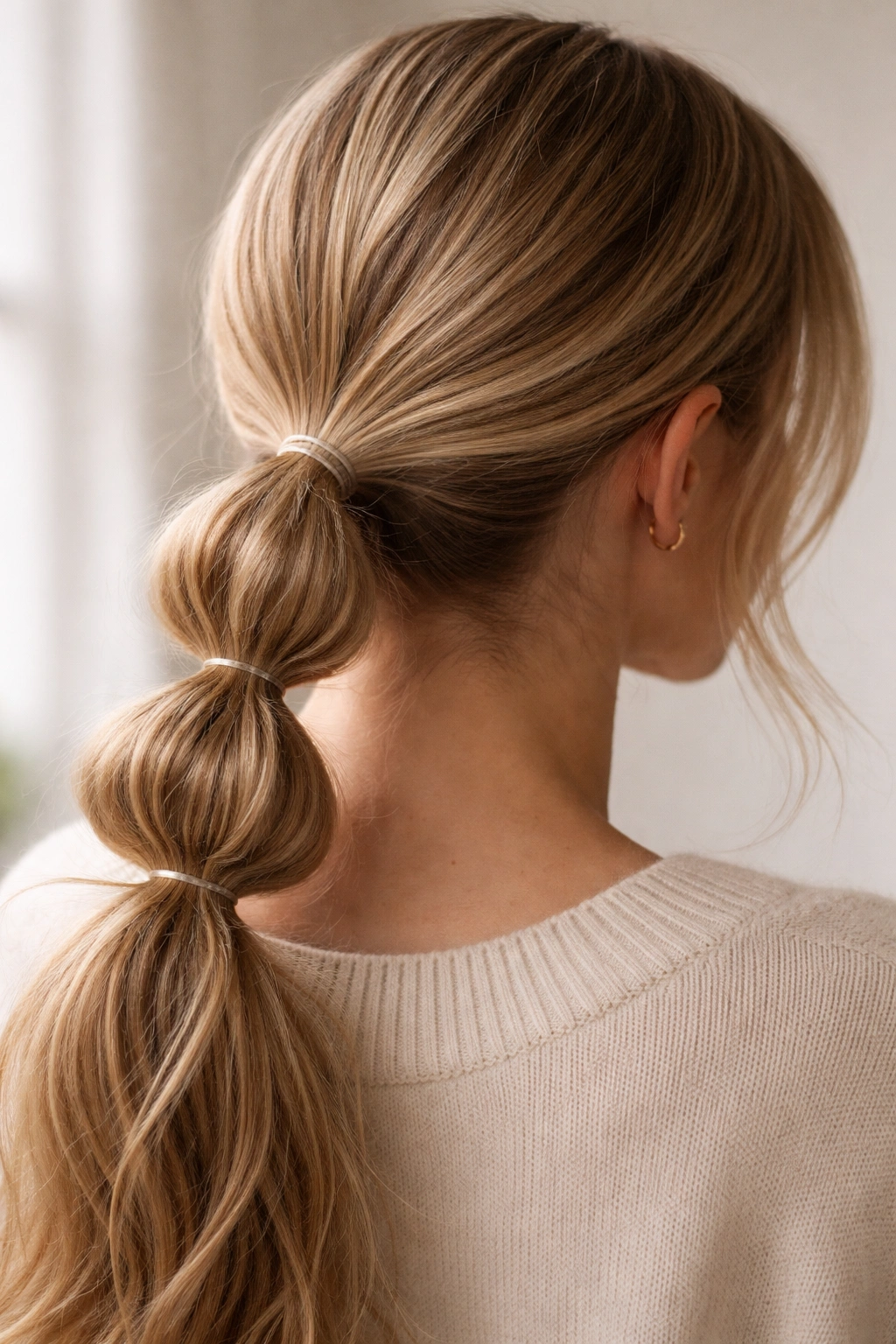 Bubble low ponytail with evenly spaced segments