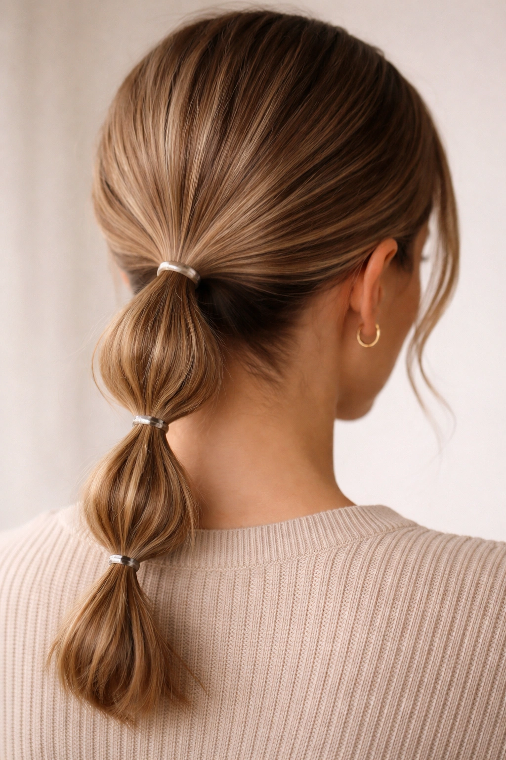 Bubble-detail low ponytail with segmented bubble sections
