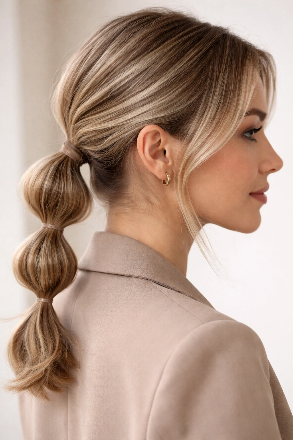Short hair bubble ponytail with compact bubbles