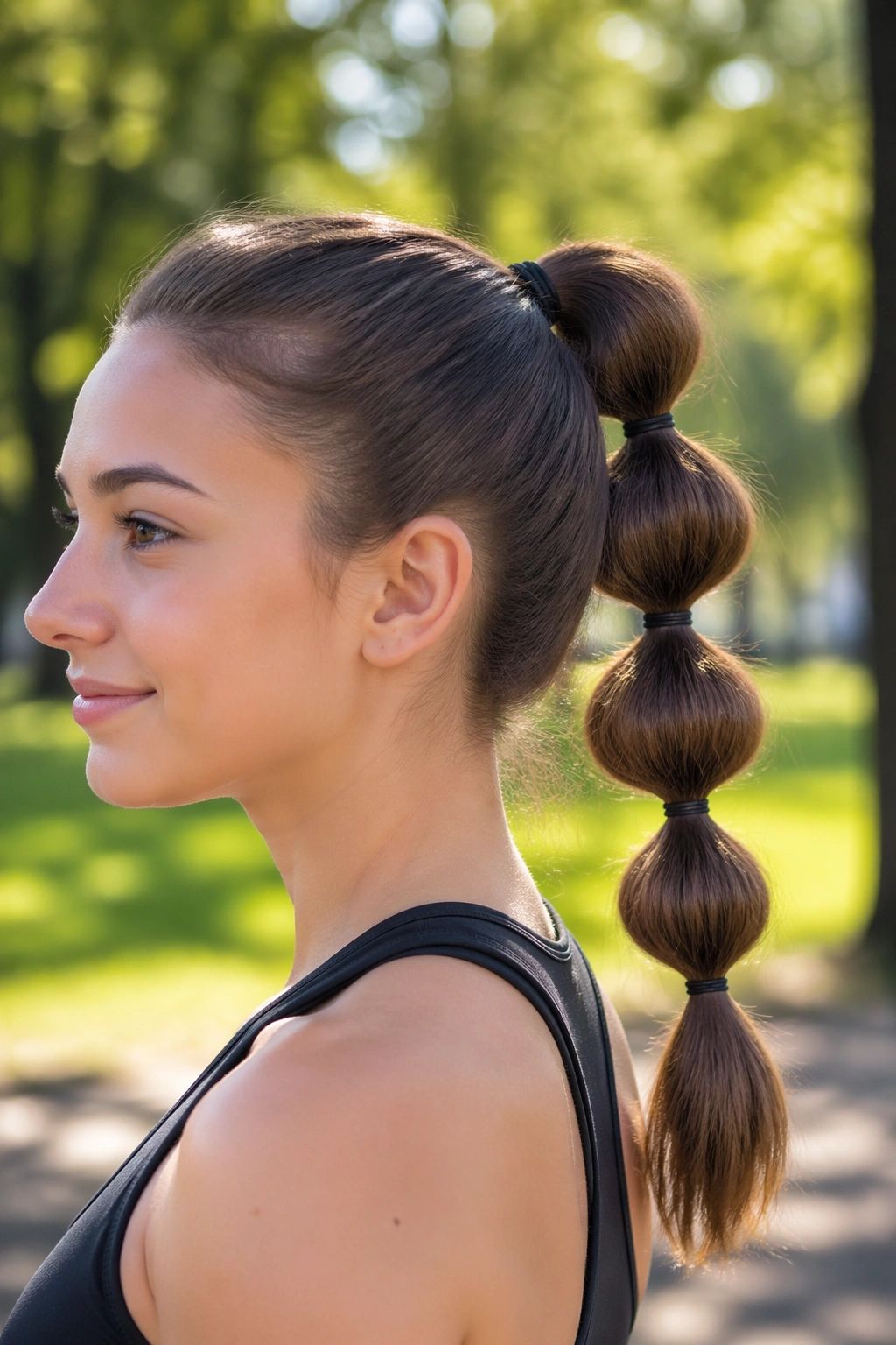 Teen with bubble ponytail showing rounded bubbles along length