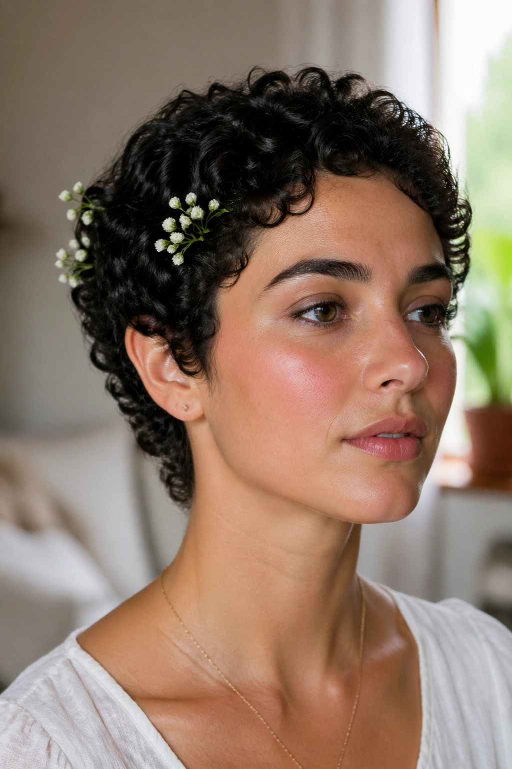 Close-up of short curls with a minimal bud crown