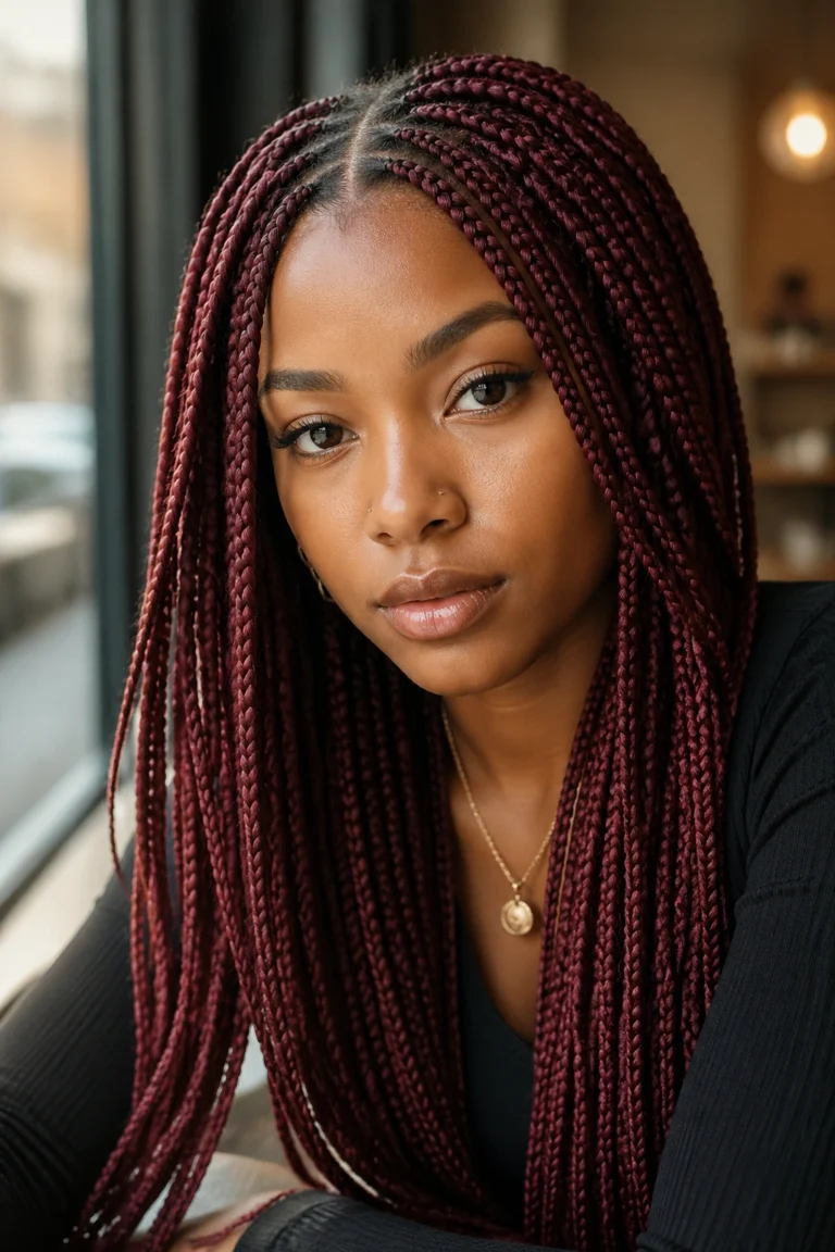 20 Red Long Knotless Box Braids