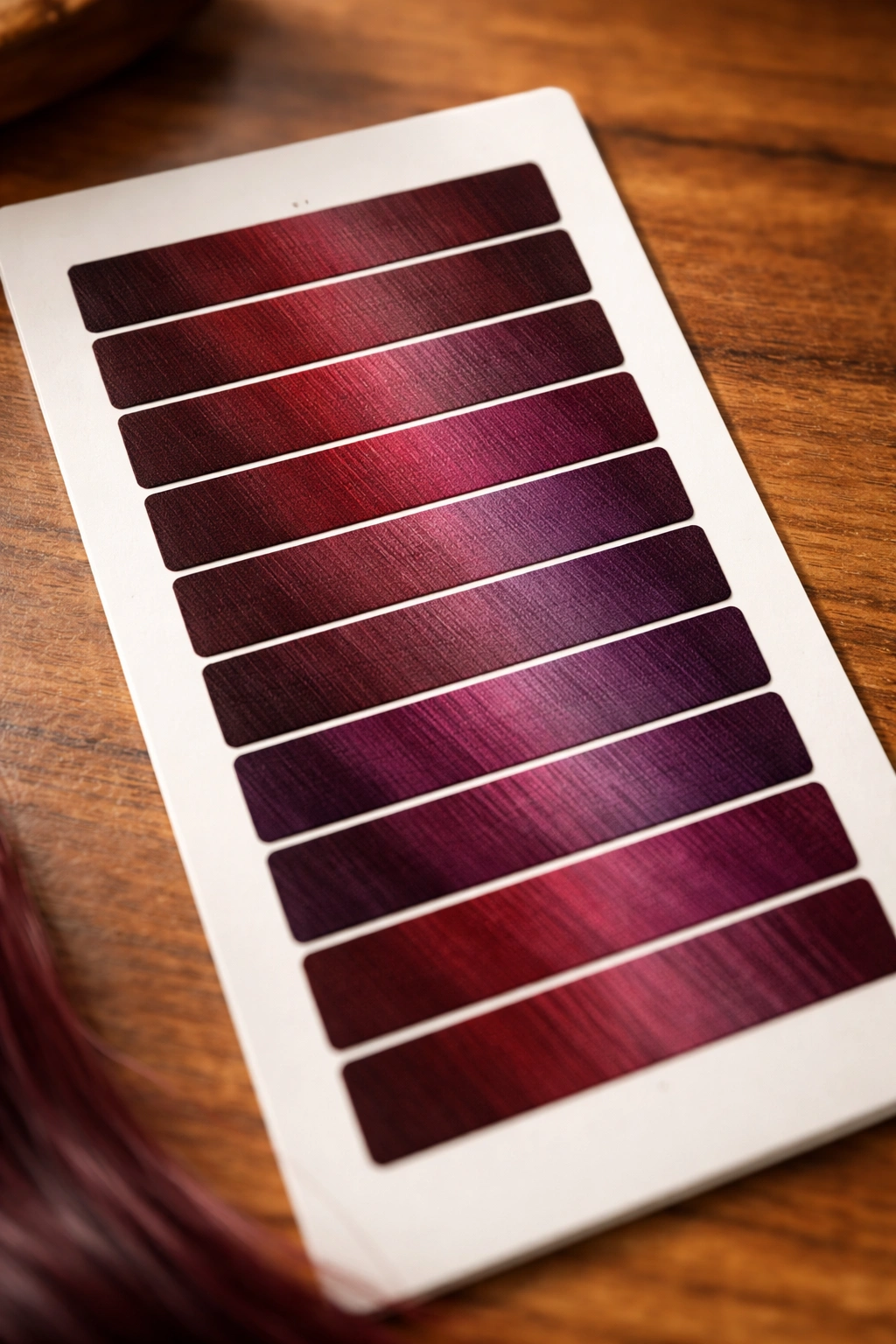 Gradient burgundy color swatches showing spectrum from deep burgundy to plum