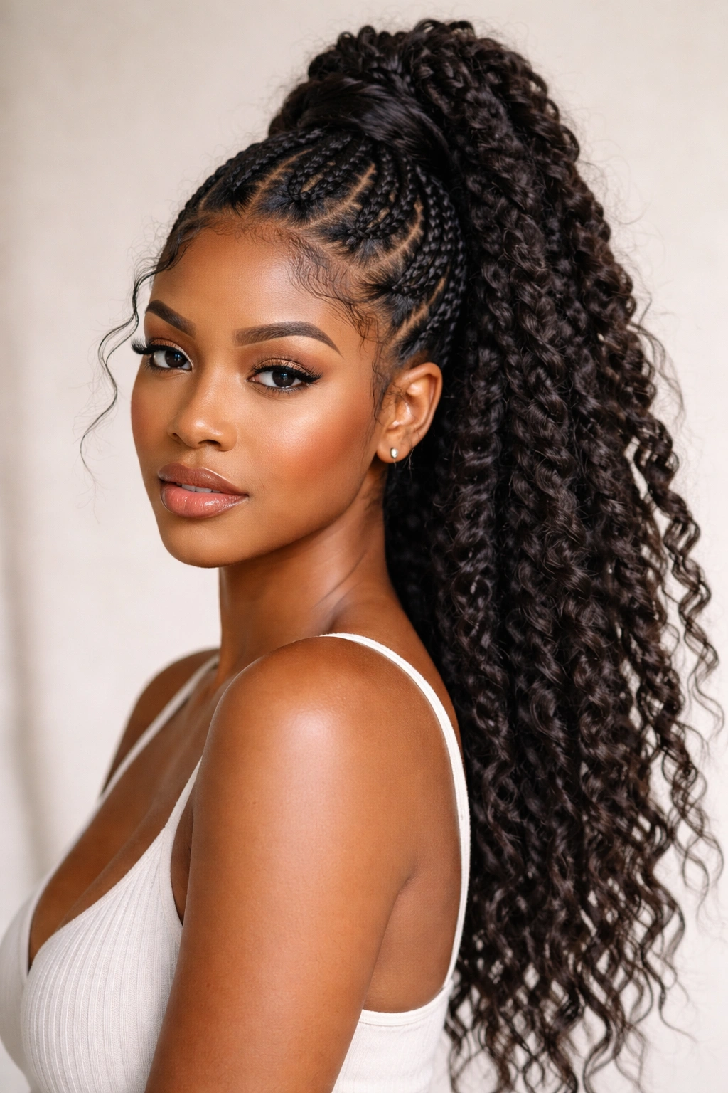 Butterfly braided high pony with voluminous textured edges