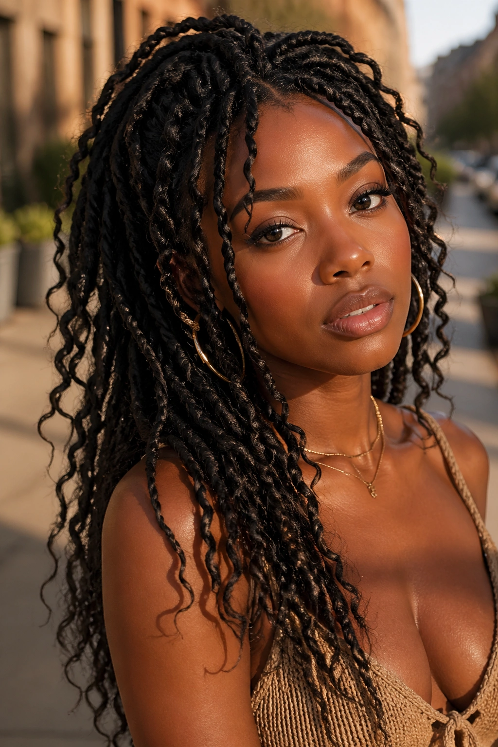 Close-up of a real woman with Butterfly Locs