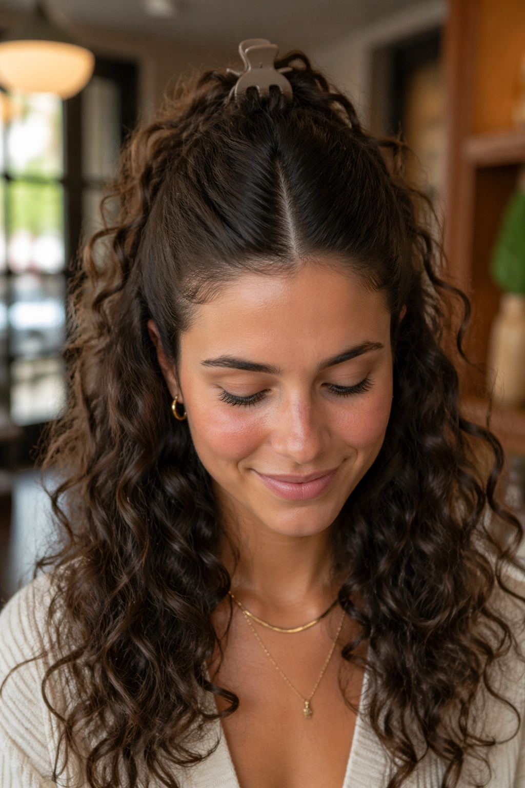 Close-up portrait of a real woman with a center-part mini lift