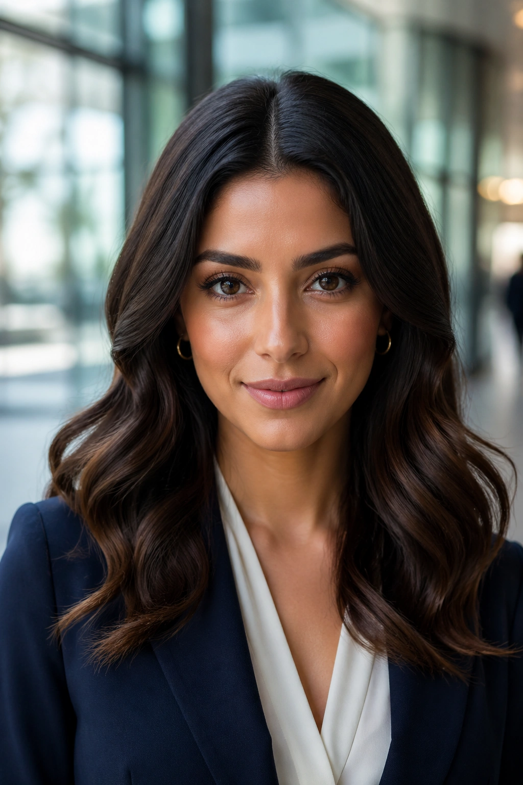Close-up of a real woman with a center-parted wave crown