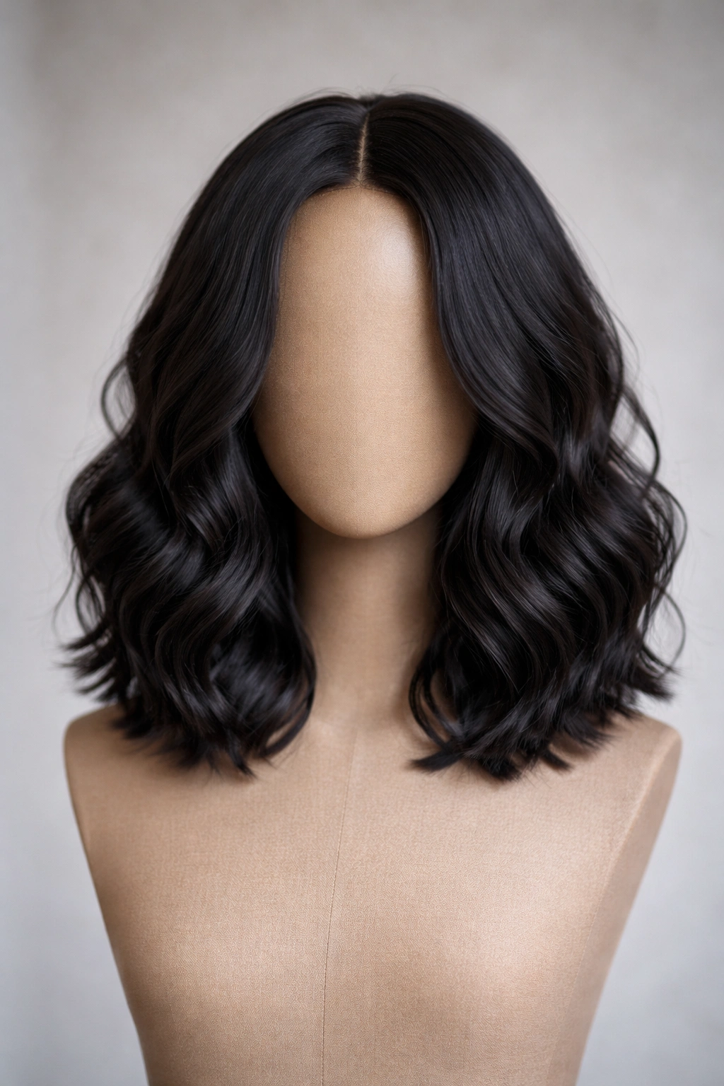 Center-parted soft curl lob wig with shoulder-length waves