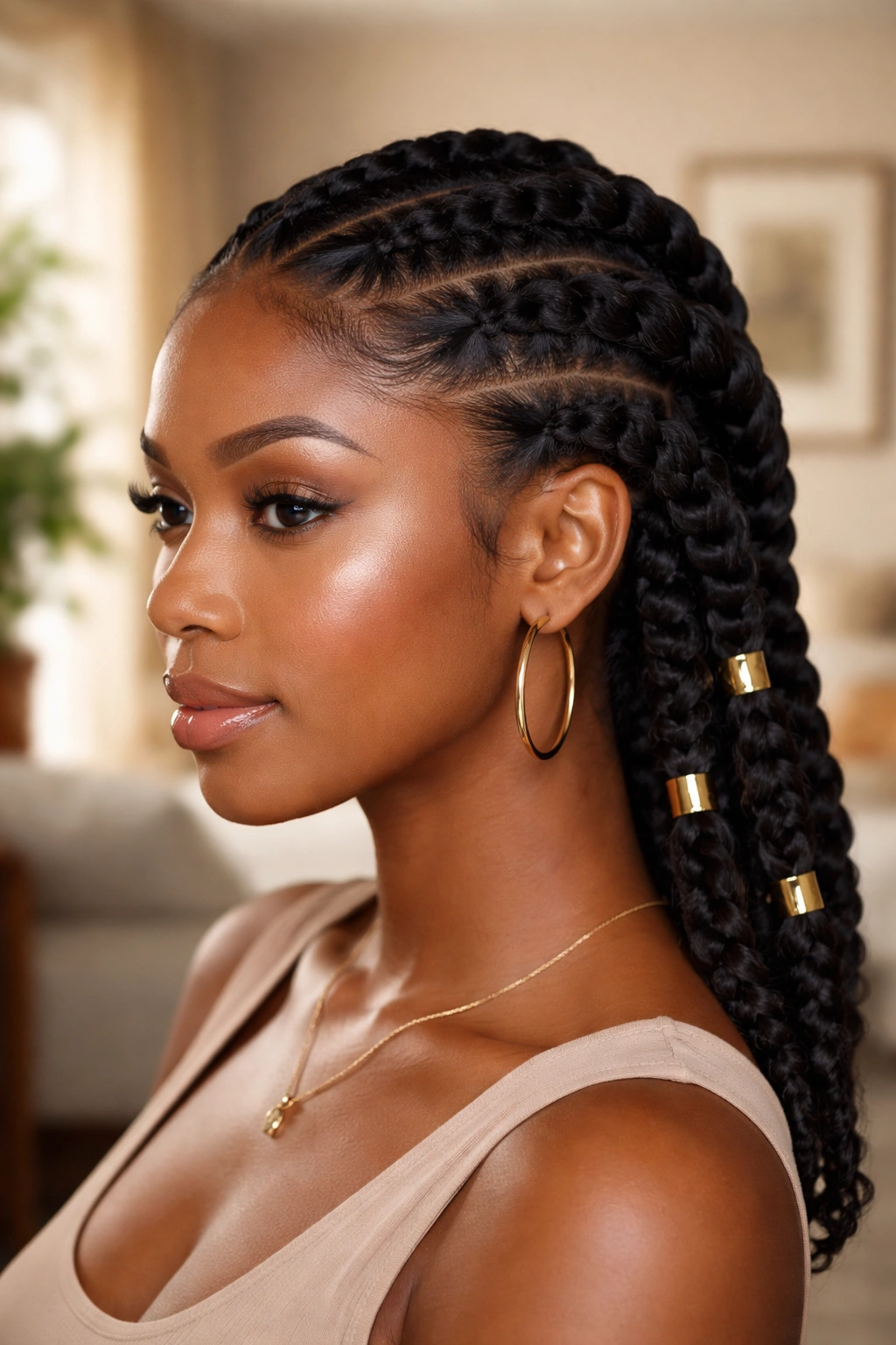 Real woman six chunky flat twists with gold cuffs