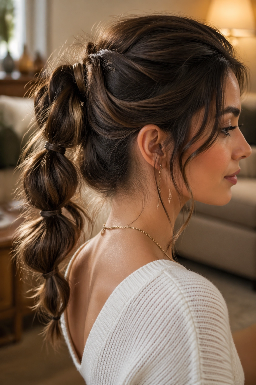 Portrait of a real person with a chunky-section ponytail