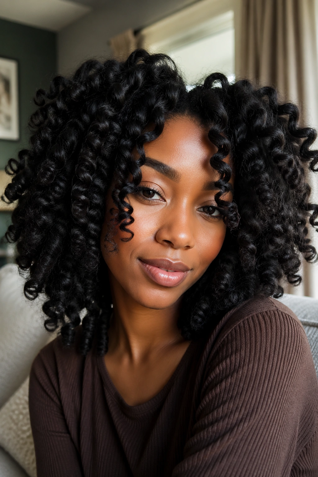 Close-up of a real woman with chunky twist-out