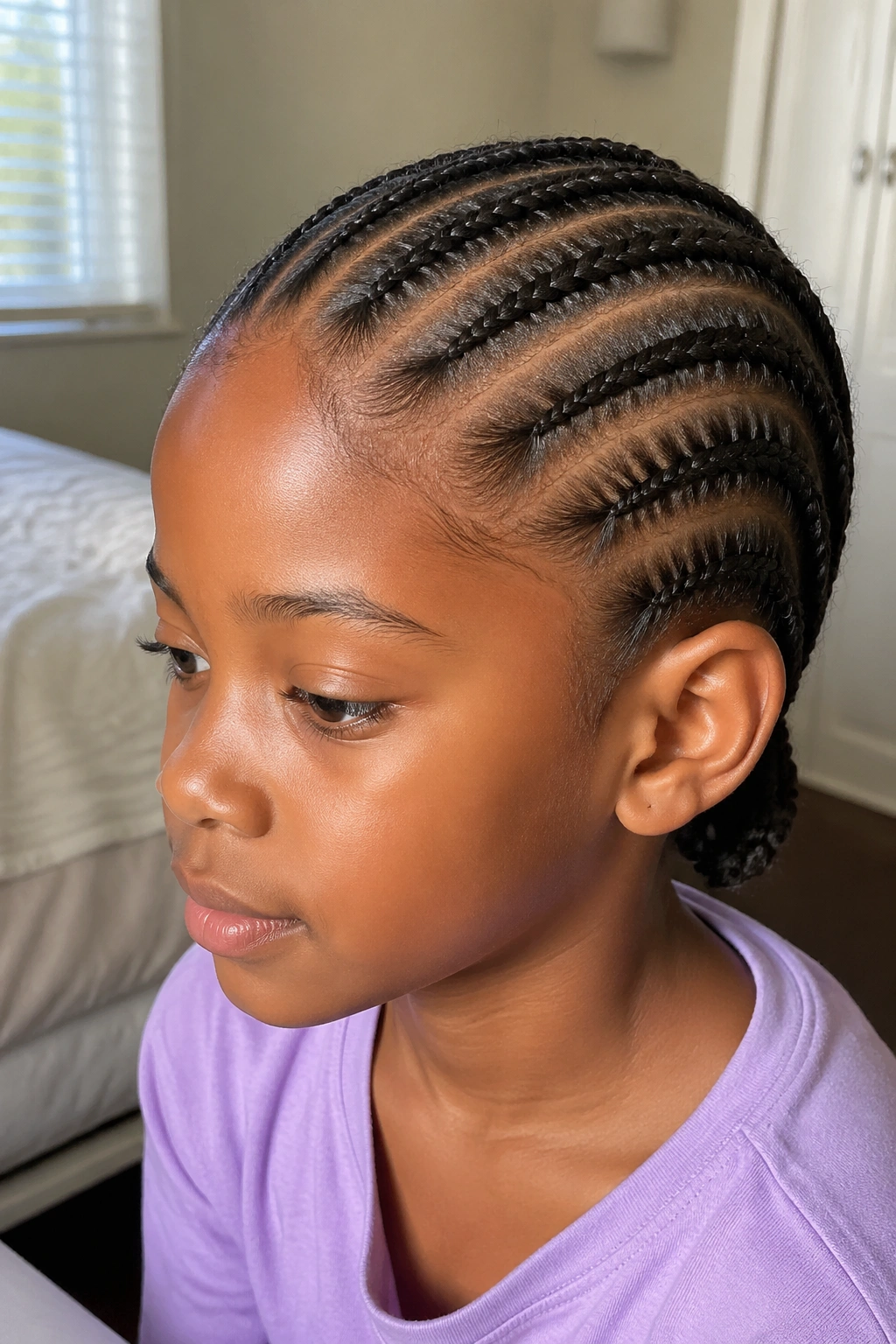 Child with classic straight-back cornrows