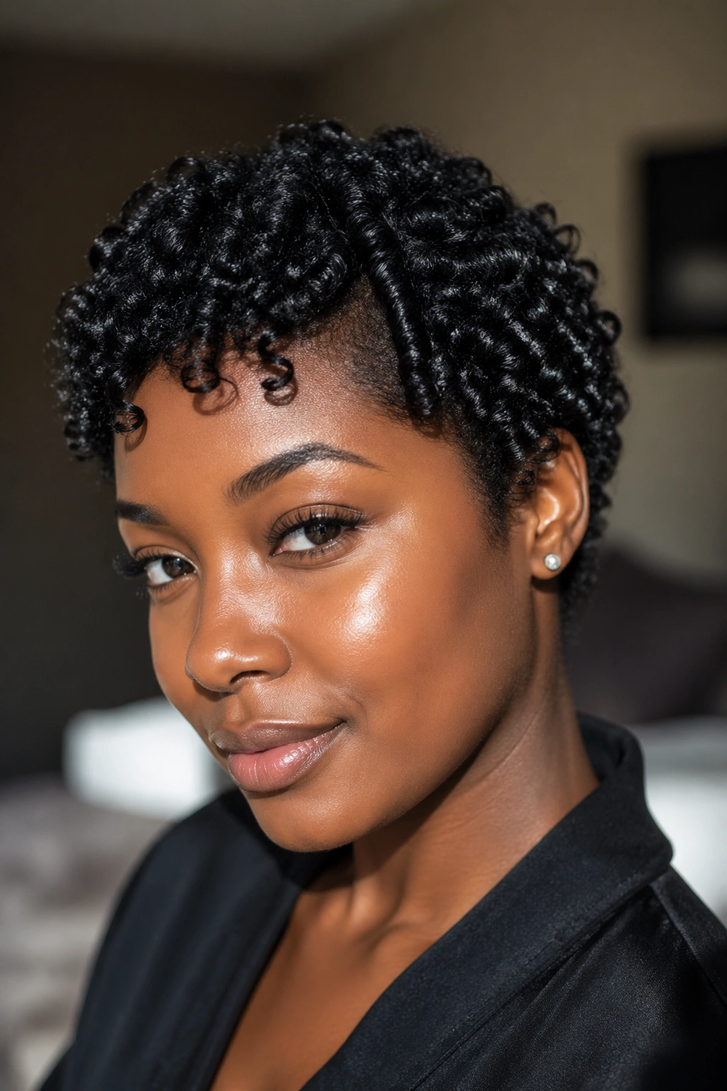 Real person with classic Jerry curls and glossy finish
