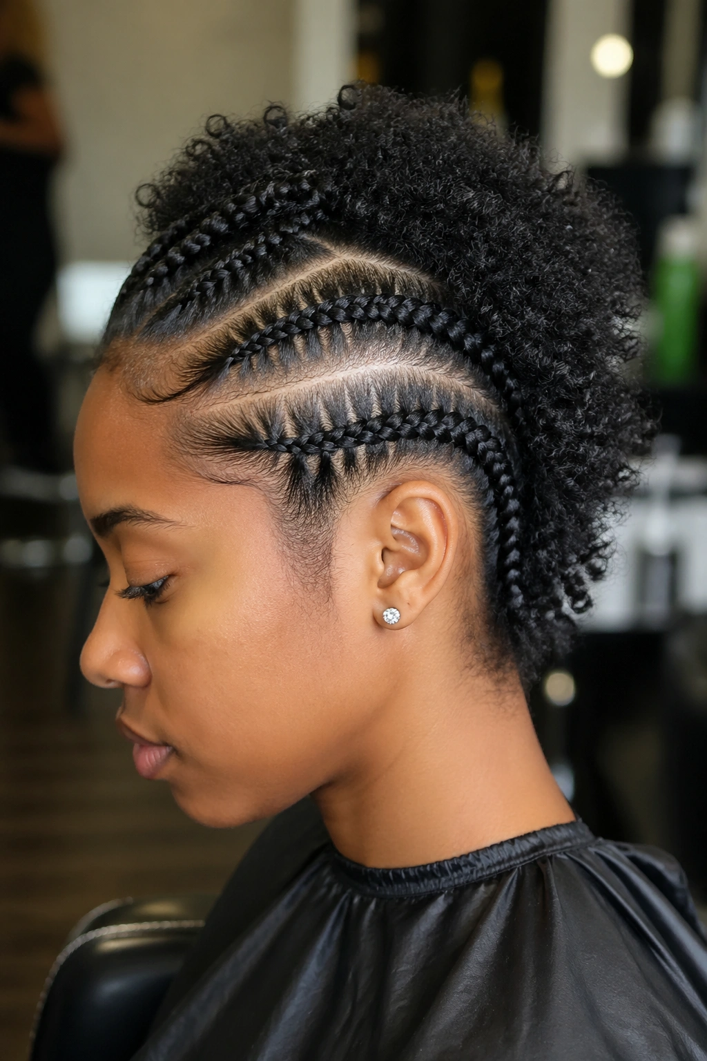 Real person with precise part lines for half cornrows