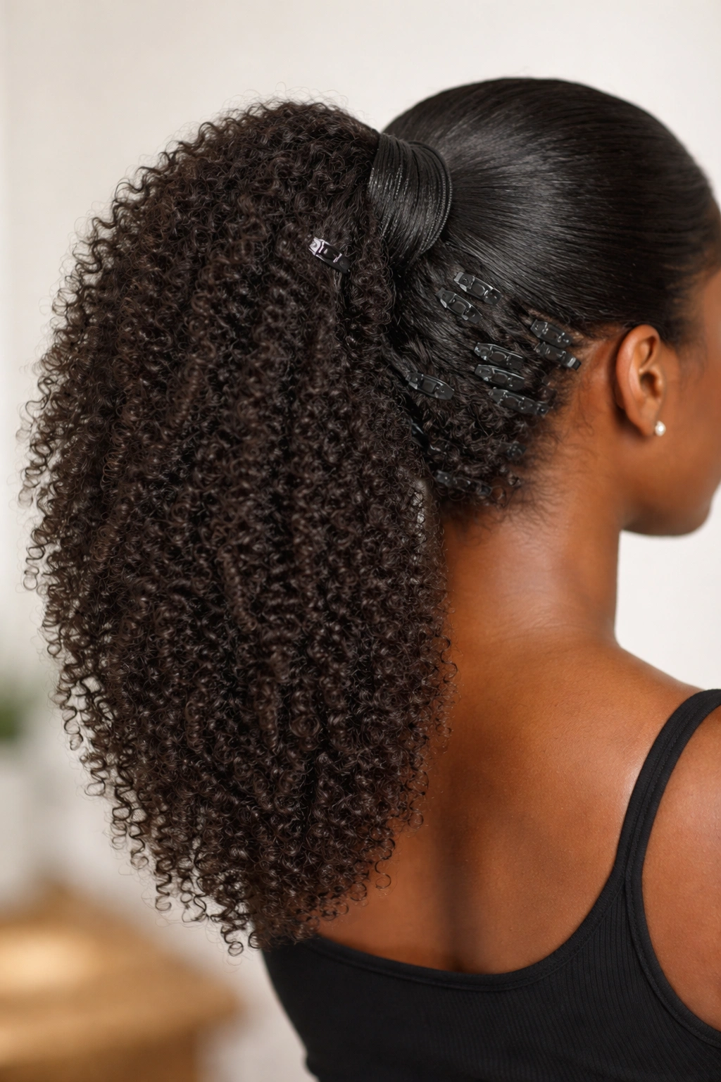 Clip-in wrap ponytail extension with multiple clip sections around base