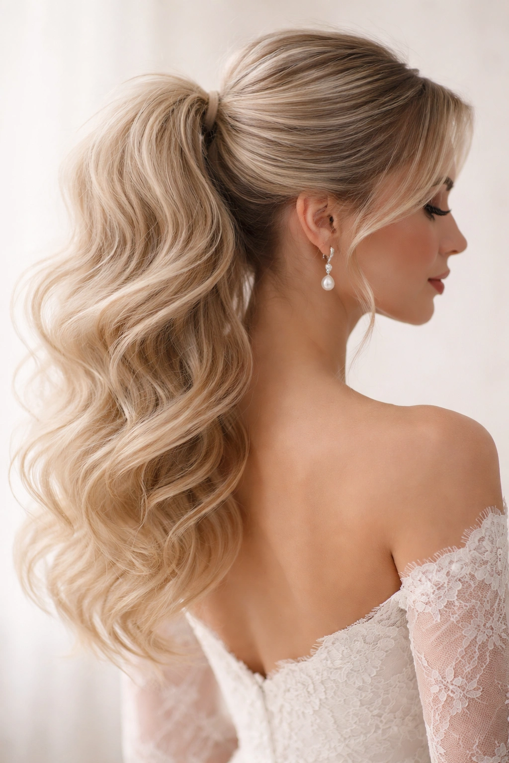 Close-up of Cloud-Like Airy Ponytail with curled, weightless waves and crown lift