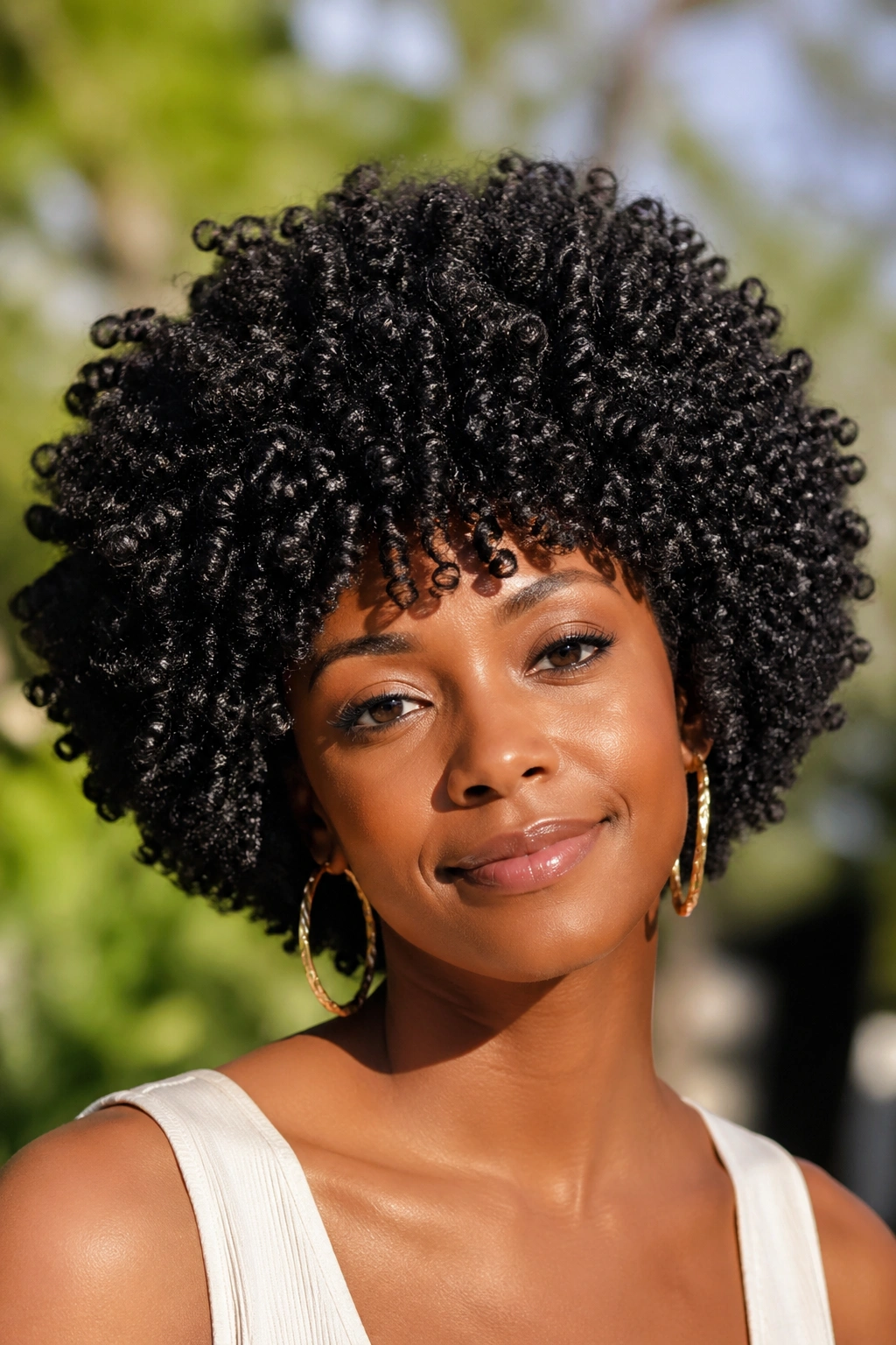 Real person with coil curl afro showing defined coils and round shape.