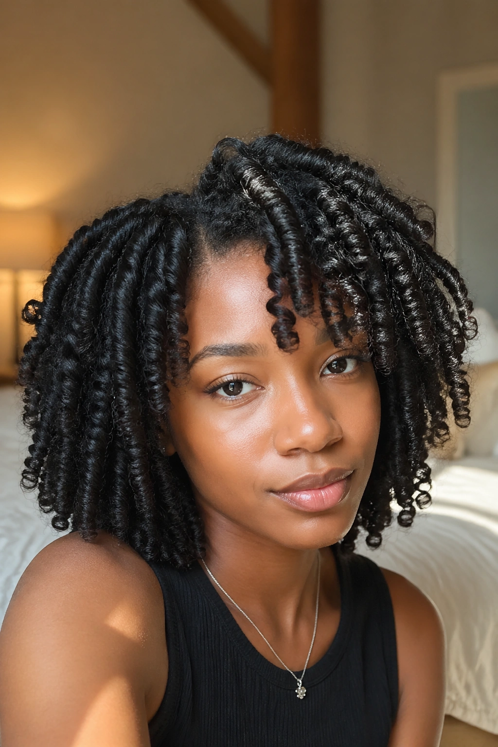 Close-up of a person with coil-out curls on Type 4 hair
