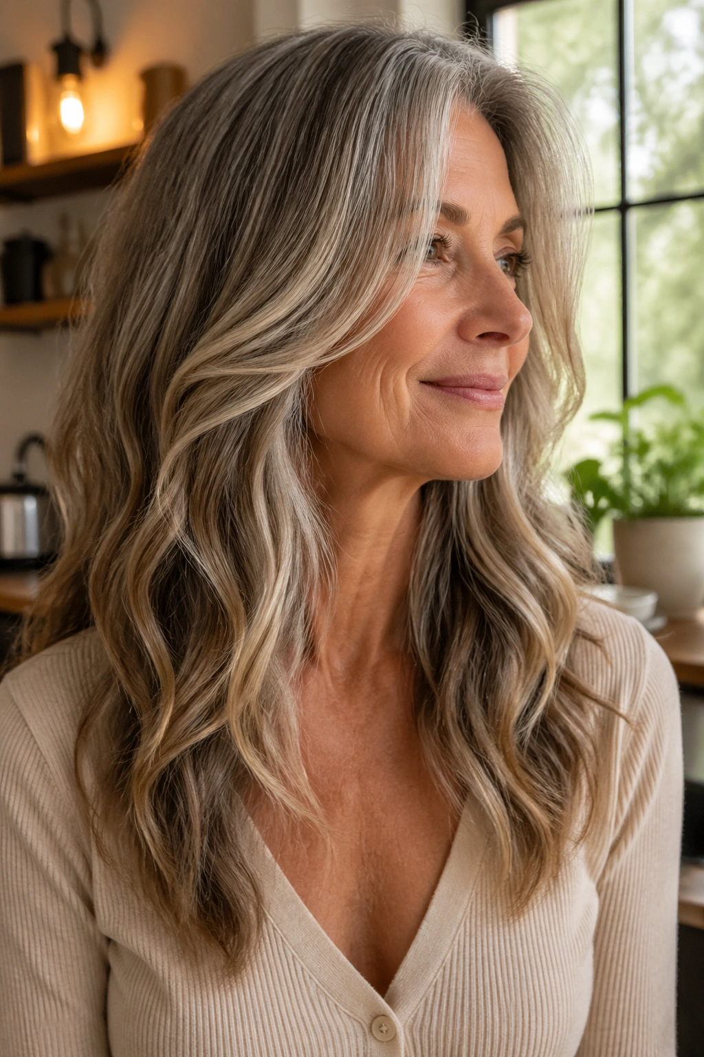 Close-up portrait of a real woman with collarbone-length front pieces and long back length