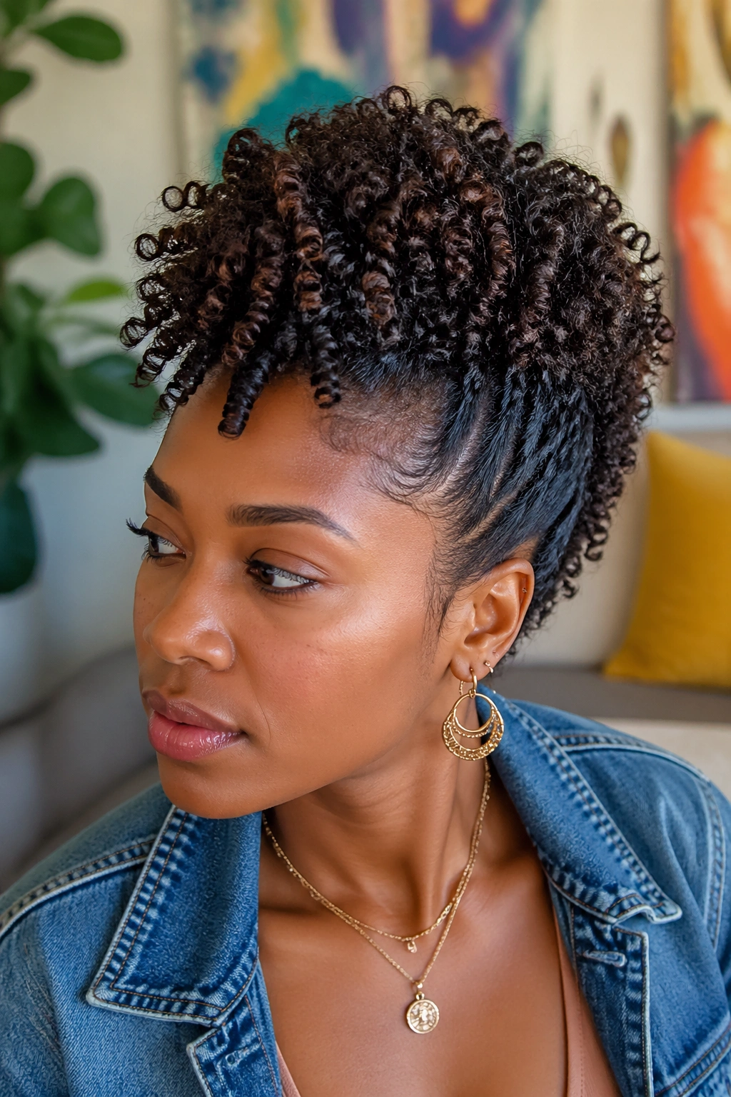 Real person wearing a frohawk with sides swept up toward a center strip