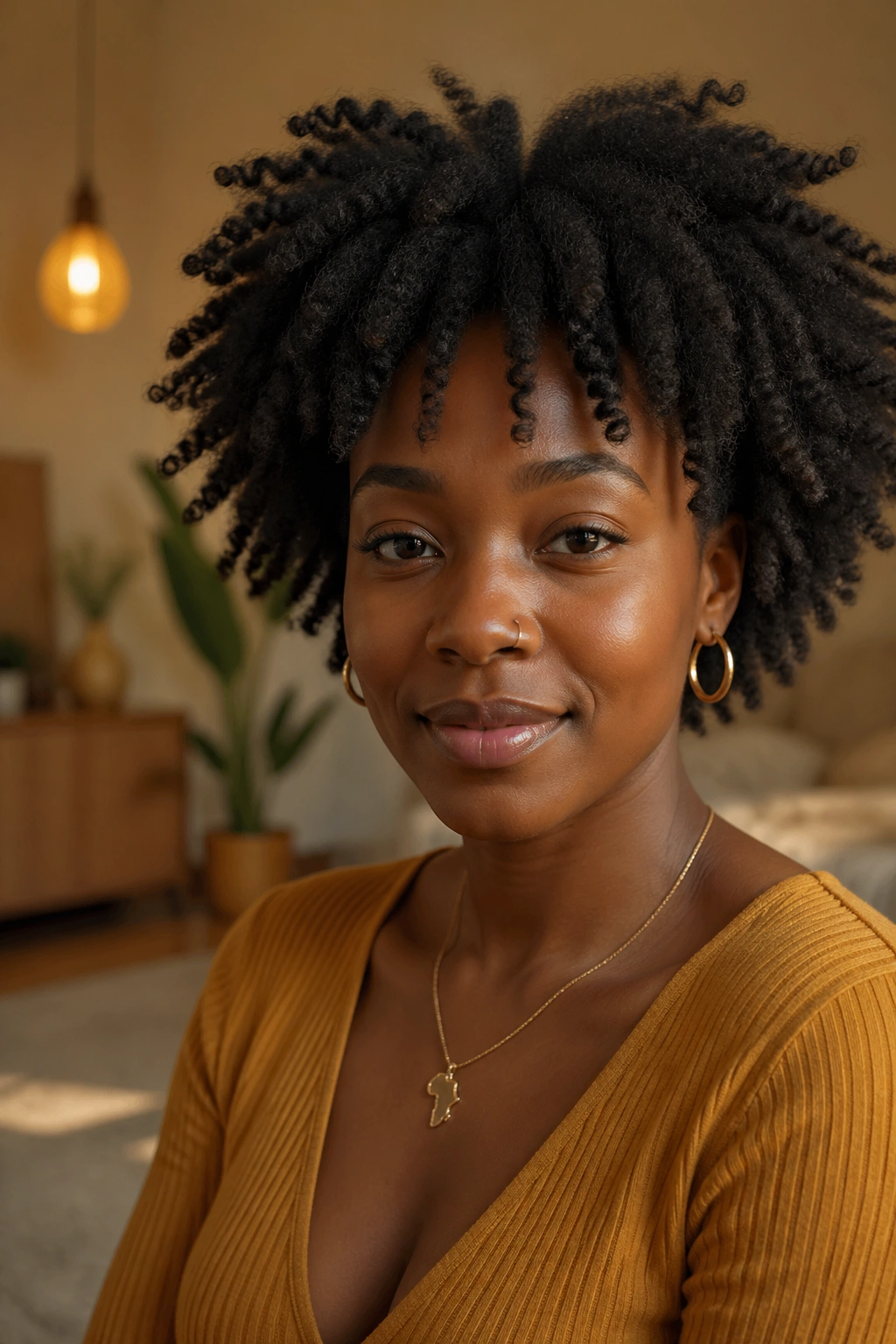 Close-up of a person showing confidence with natural hair