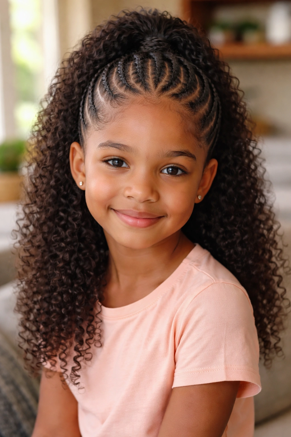 Close-up of a child with cornrow half-up style