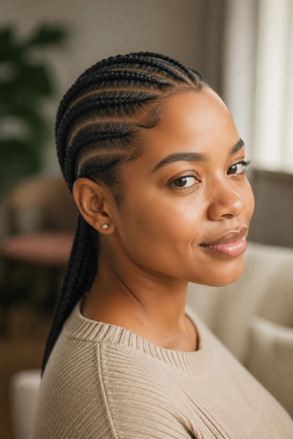 Close-up of a person with well-maintained cornrows showing longevity