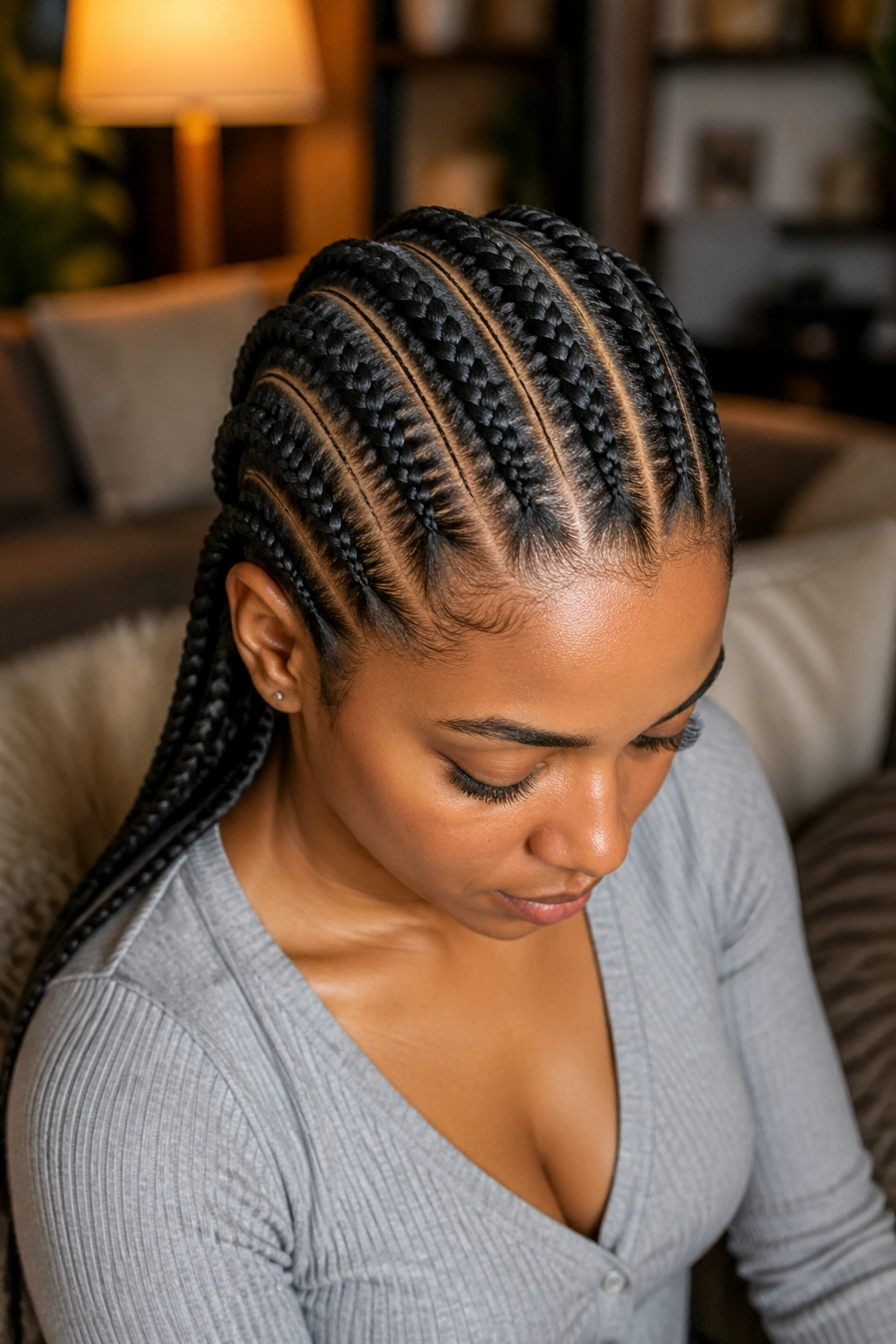 Eight cornrows with thin accent braids between