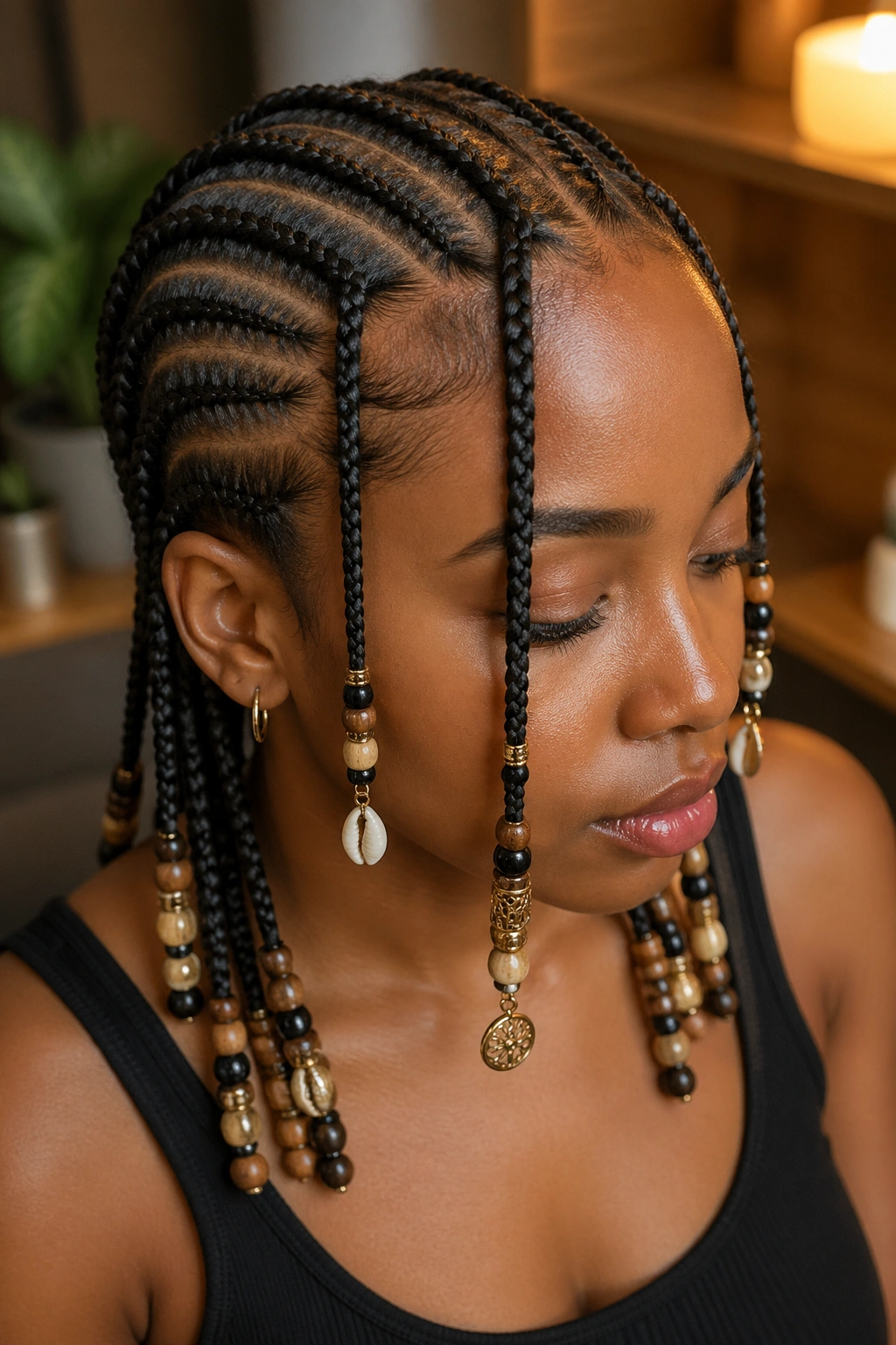 Cornrows with beaded hair jewelry charms on real person